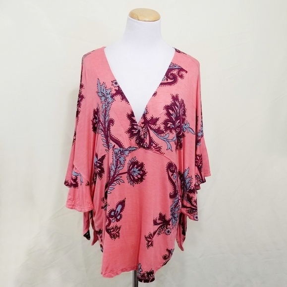 Free People Maui Wowie blouse coral pink floral - Picture 3 of 8